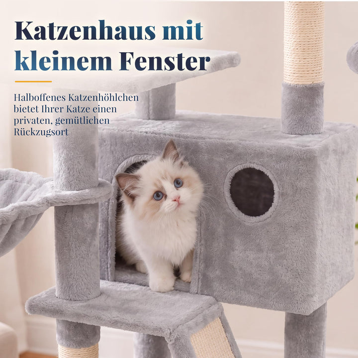 Kratzbaum für mehrere Katzen mit Haus, Hängematte und Sisal - Bild 3