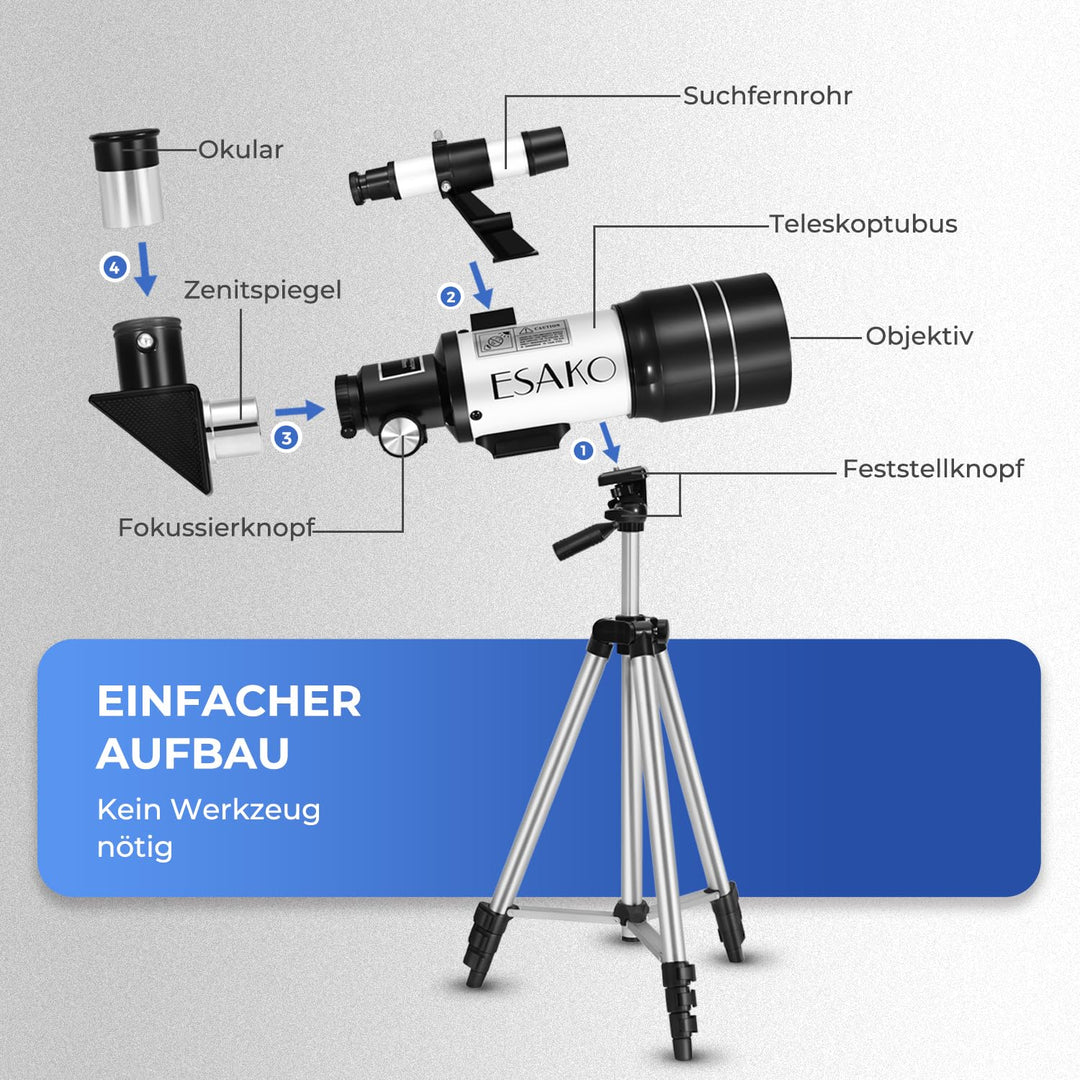 Linsenteleskop 70mm Blende mit Stativ fuer Kinder &amp; Einsteiger - Bild 6
