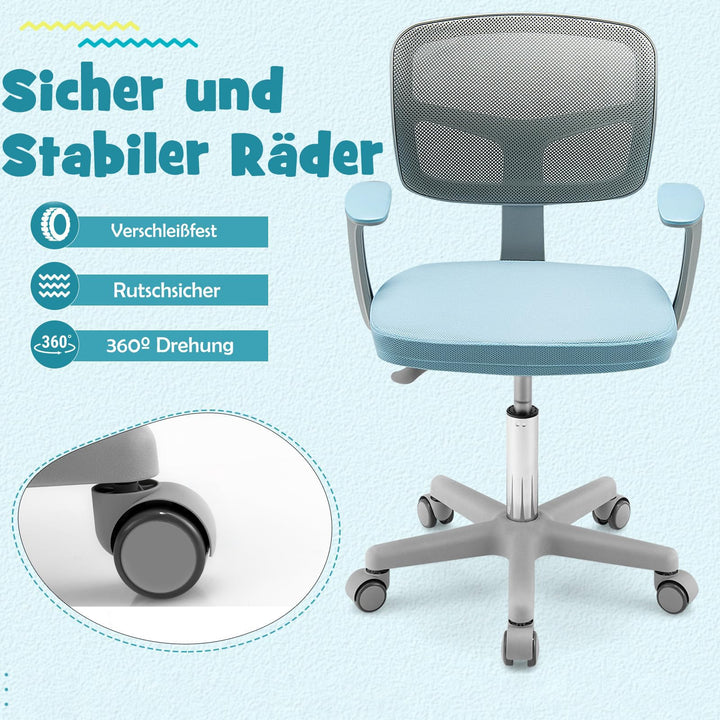 Kinderschreibtischstuhl höhenverstellbar 40-54 cm Sitz drehbar Blau - Bild 4