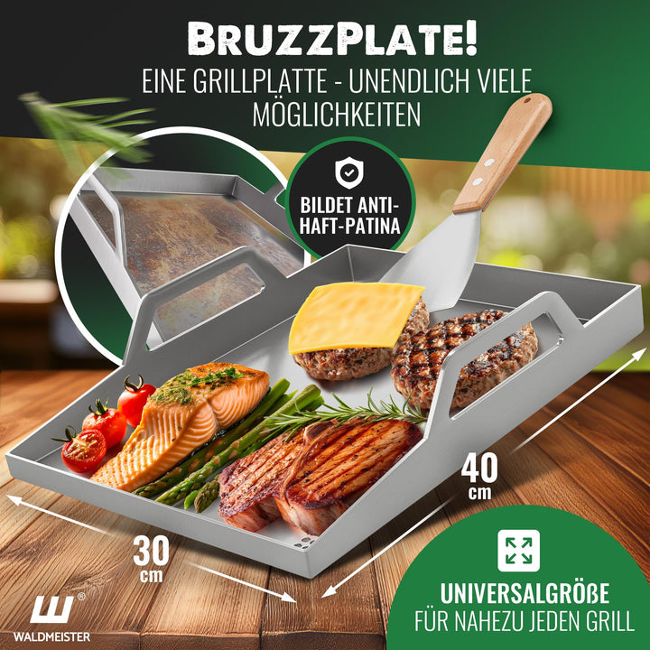 Plancha Grillplatte Edelstahl 40x30 cm mit Deckel und 2 Spachteln - Bild 2