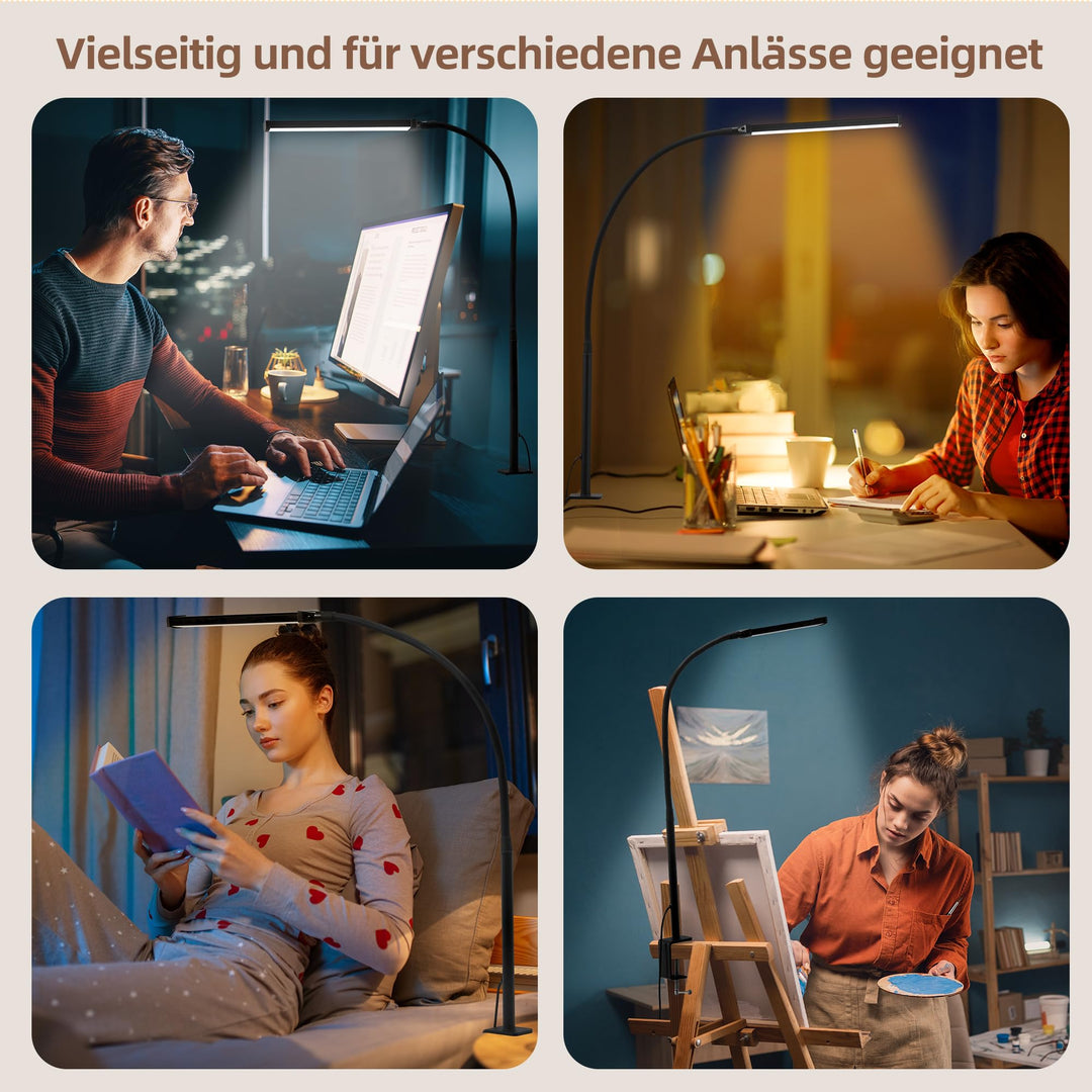 Klemmleuchte LED Schreibtisch Schwanenhals 360° drehbar, 3 Farbtemperaturen