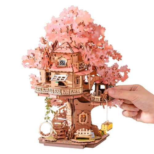 3D Holzpuzzle Sakura Baumhaus 535 Teile mit Glitzerkirschblüten