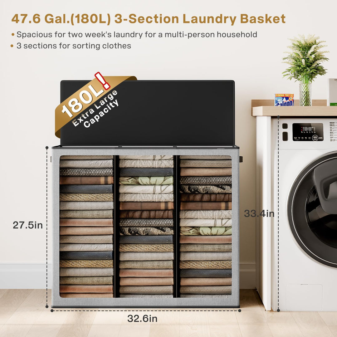 Wäschekorb 180L mit Deckel 3 Fächer Wäschesortierer XXXL - Bild 2