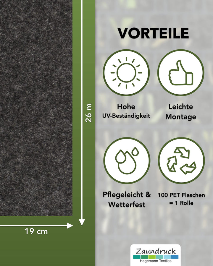 Sichtschutzstreifen Techno-Vlies 26m x 19cm für Doppelstabmattenzaun Grau - Bild 2