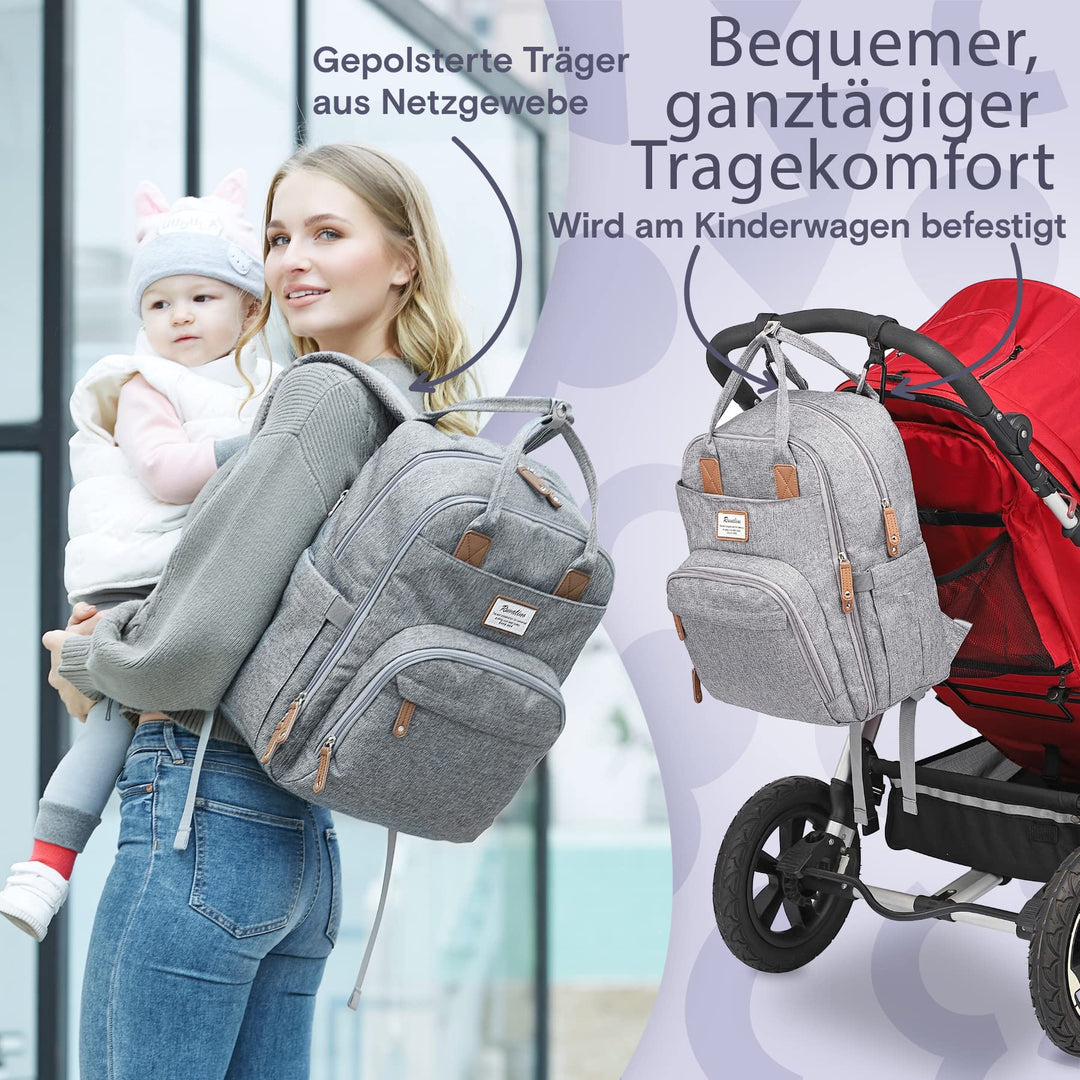 Wickelrucksack mit Wickelunterlage und Schnullertasche 25 l grau - Bild 7