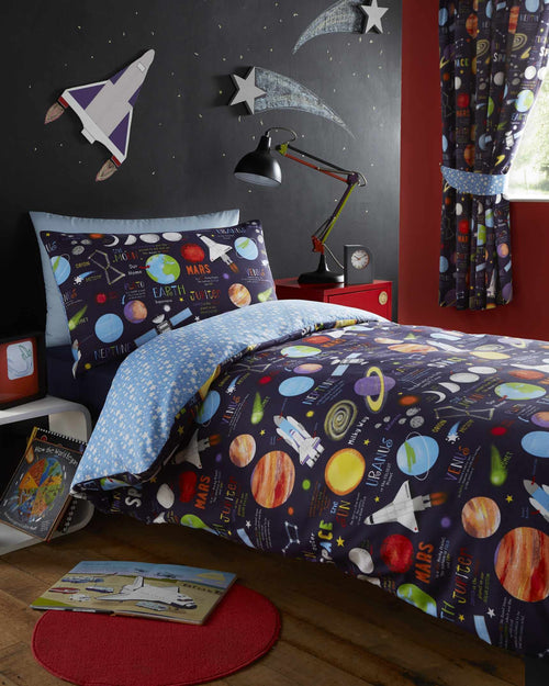 Bettwäsche-Set Planeten Baumwollmix Einzelbett 135x200 cm Kinder