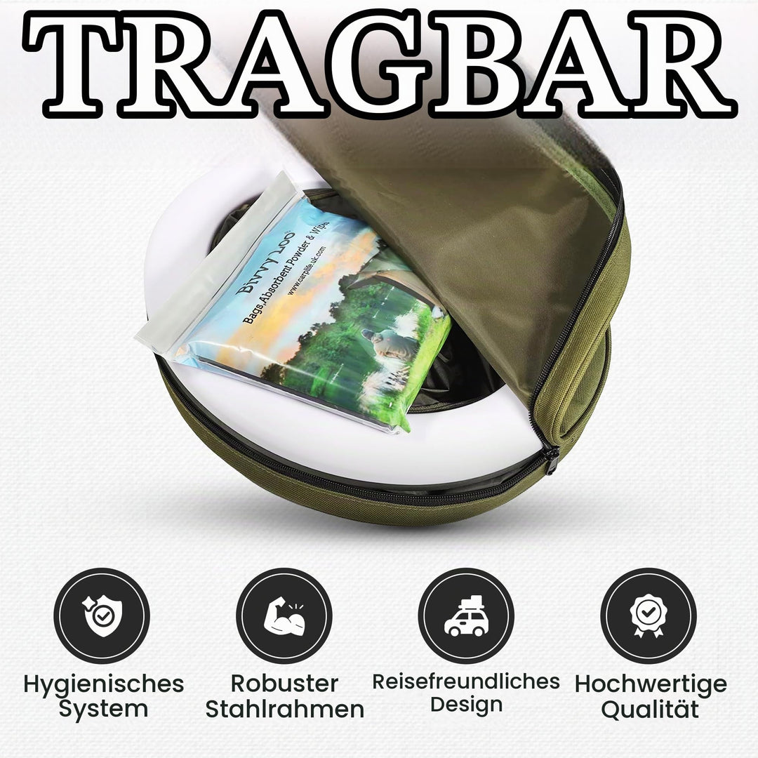 Campingtoilette faltbar mit Zubehörset Stahl grün 140 kg Tragfähigkeit - Bild 3