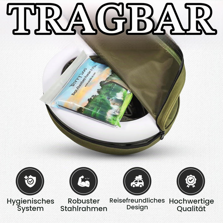 Campingtoilette faltbar mit Zubehörset Stahl grün 140 kg Tragfähigkeit - Bild 3