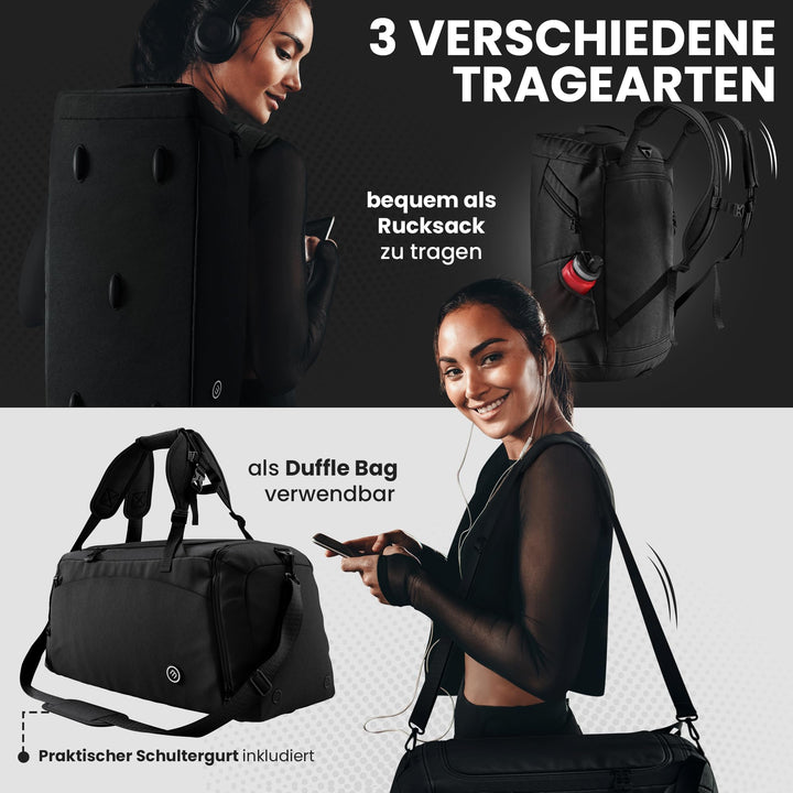 Sporttasche 60L mit Schuhfach &amp; Nassfach, Rucksackfunktion - Bild 4