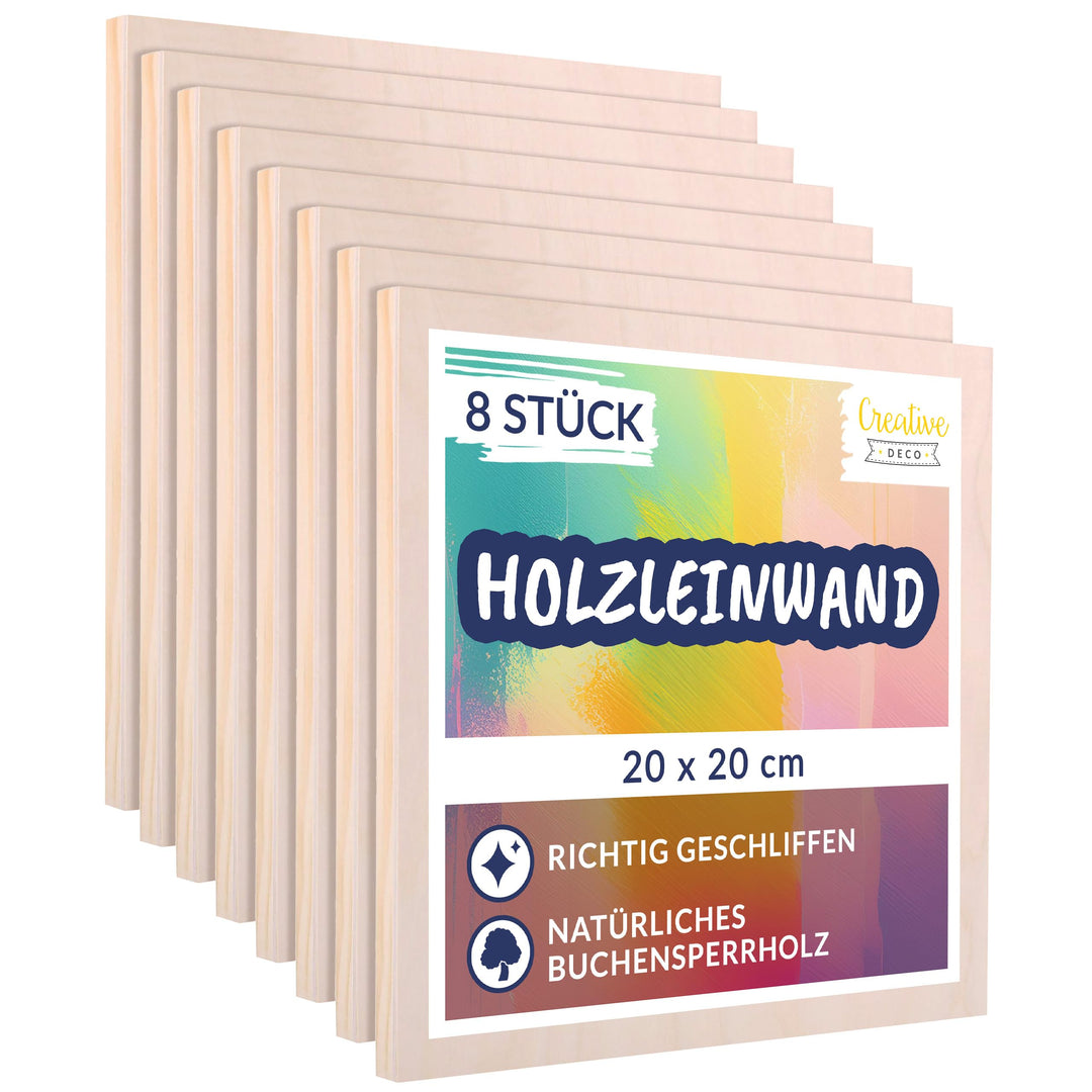 Holzleinwand zum Bemalen 20x20 cm Buche 8er-Set Malunterlage