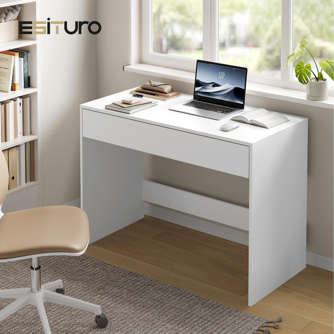 Schreibtisch mit Schublade Weiss 100x50x75 cm MDF Melamin - Bild 2