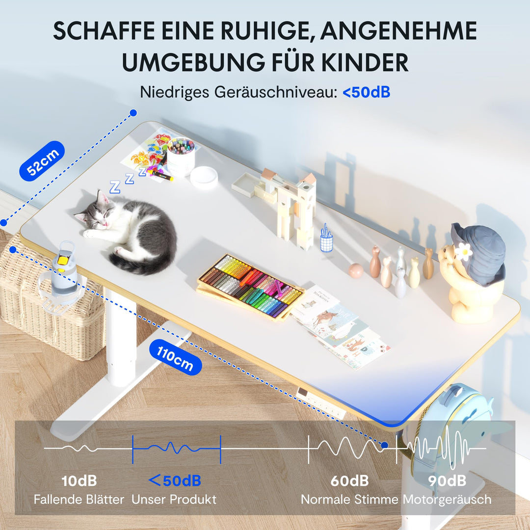 Kinderschreibtisch elektrisch höhenverstellbar 110x52 cm Weiss - Bild 6
