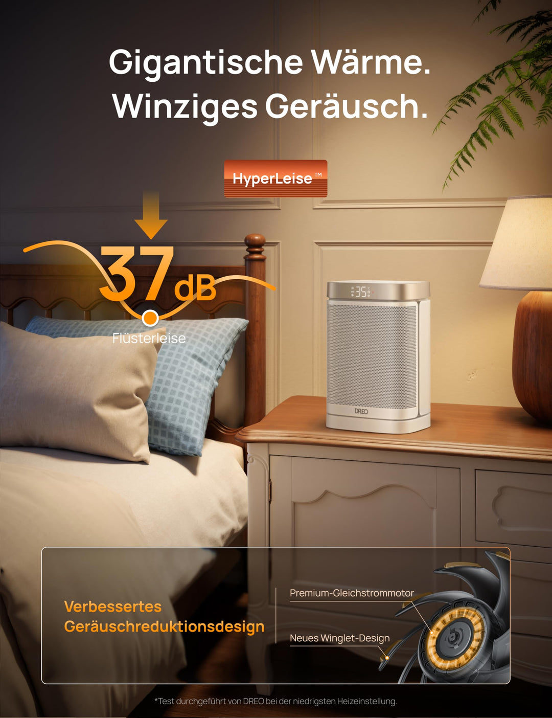 Heizlüfter Klein PTC-Keramik 1500W mit Thermostat und Oszillation - Bild 4