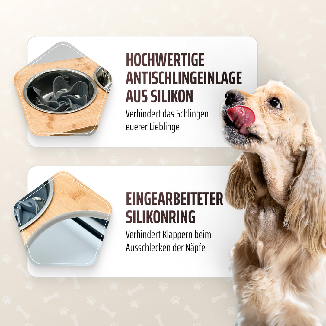 Erhöhter Hundenapf Bambus höhenverstellbar mit 2 Edelstahlnäpfen - Bild 4