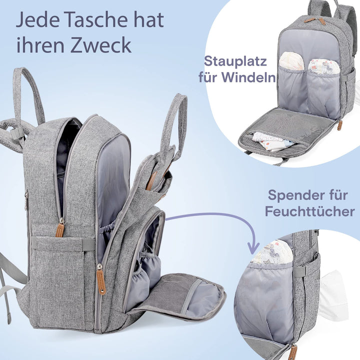 Wickelrucksack mit Wickelunterlage und Schnullertasche 25 l grau - Bild 4