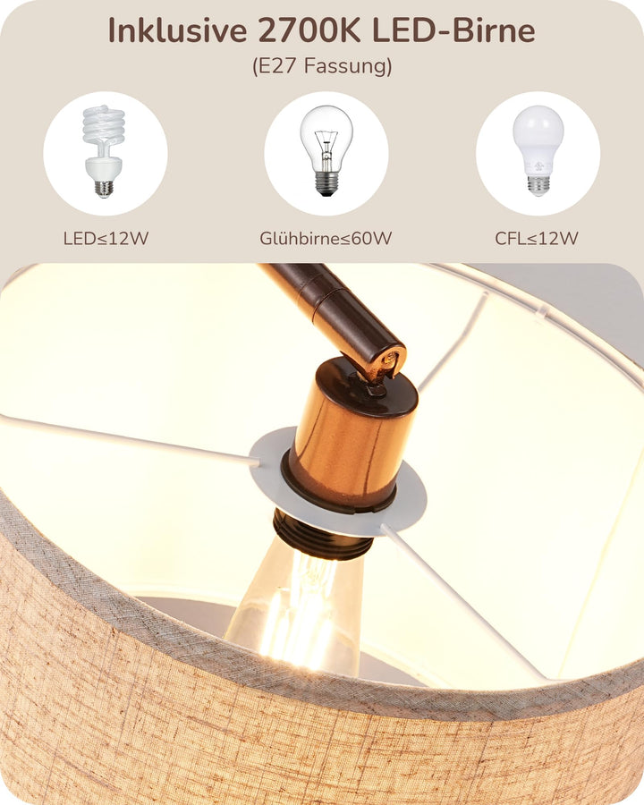 Stehlampe Leinenschirm Bogenlampe 161 cm E27 für Wohnzimmer - Bild 3