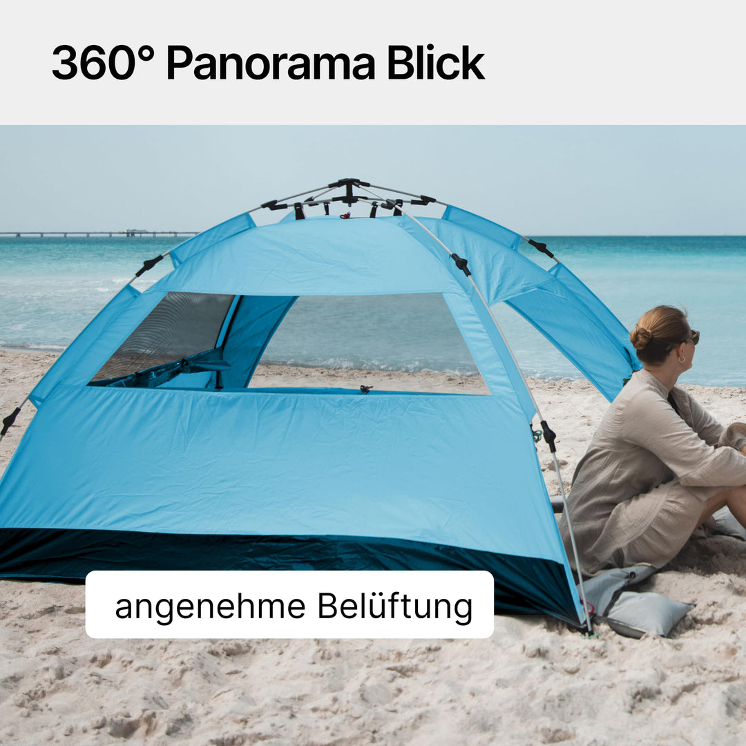 Strandmuschel Pop-Up UV80 für 2 Personen mit Windschutz hellblau - Bild 8
