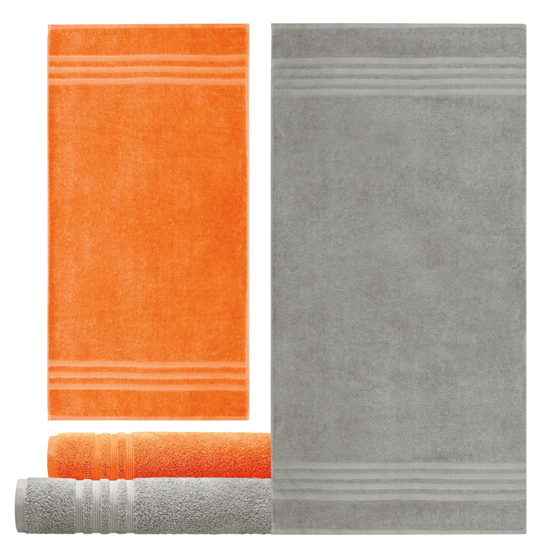 Handtücher Set 4-teilig Baumwolle 50x100 &amp; 70x140 cm Grau-Orange - Bild 9