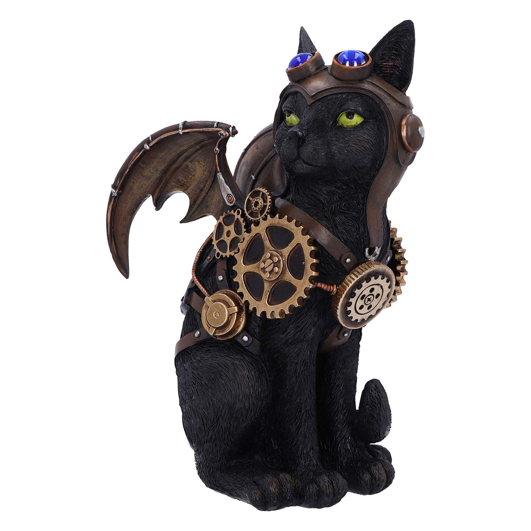 Steampunk Katzenfigur Pilot mit Flügeln Harz handbemalt 22,7 cm - Bild 2