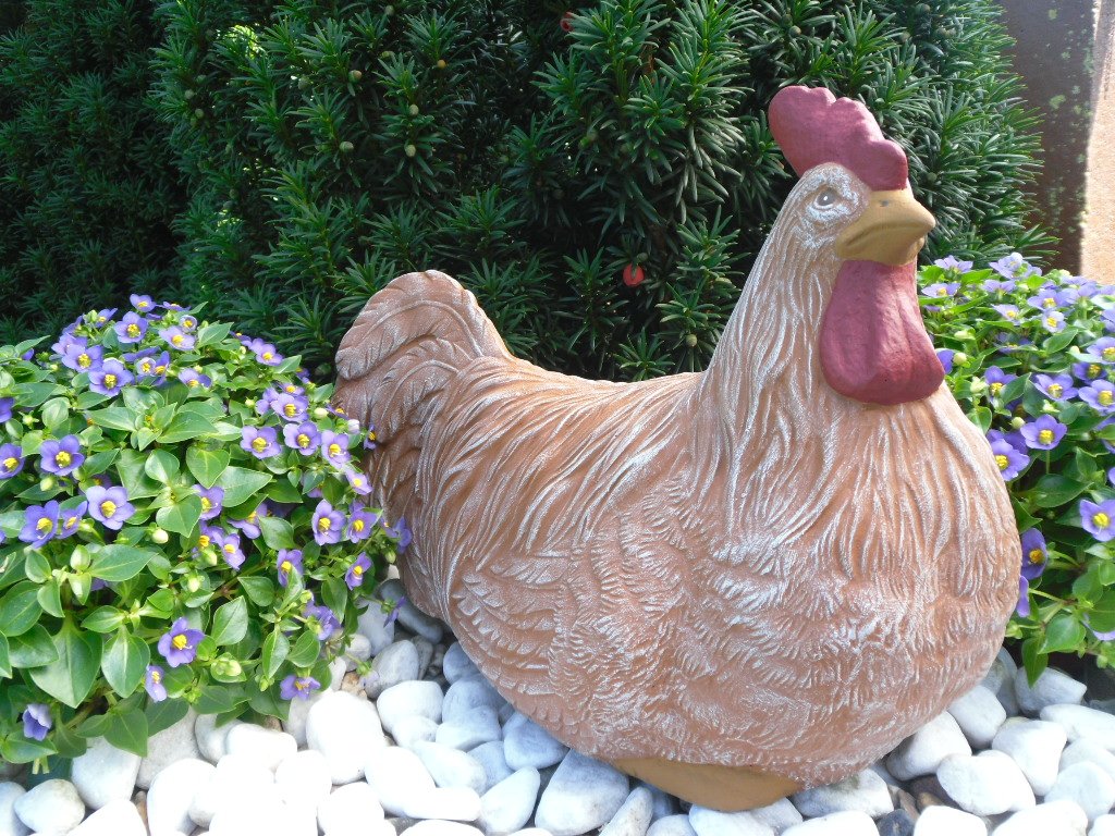 Gartenfigur Huhn Steinguss Terrakotta-Patina 26x15x23 cm Unikat - Bild 2