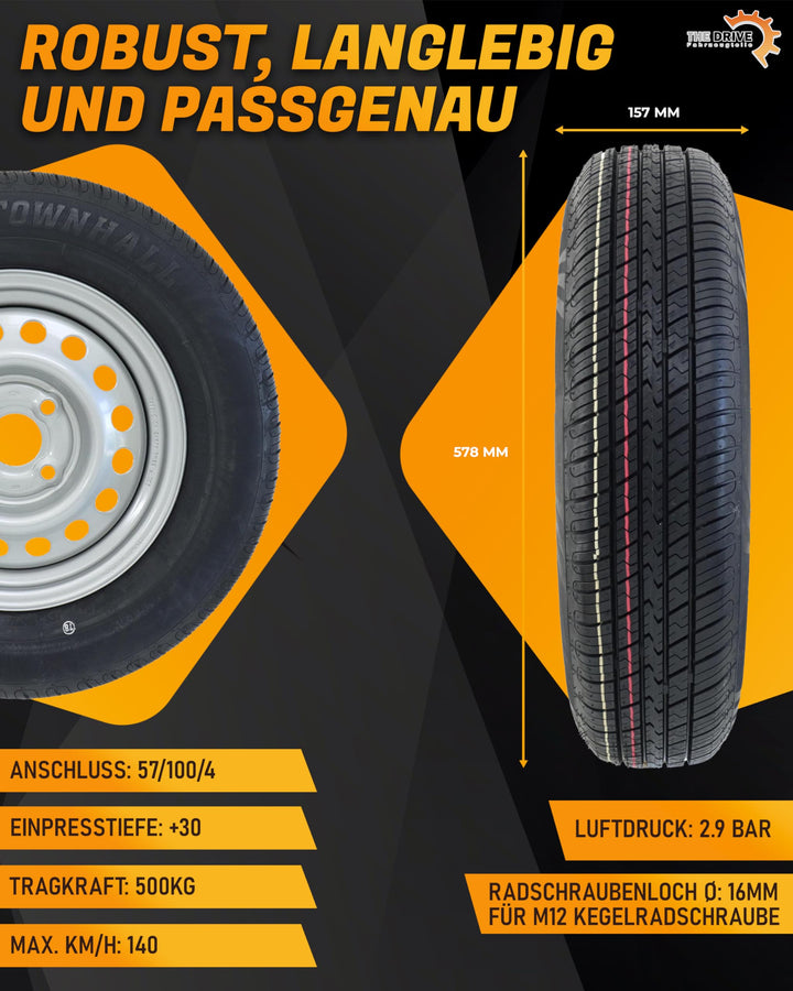 Komplettrad Anhänger 155/80R13 84N XL 4Jx13 H2 ET30 4x100 500kg - Bild 4