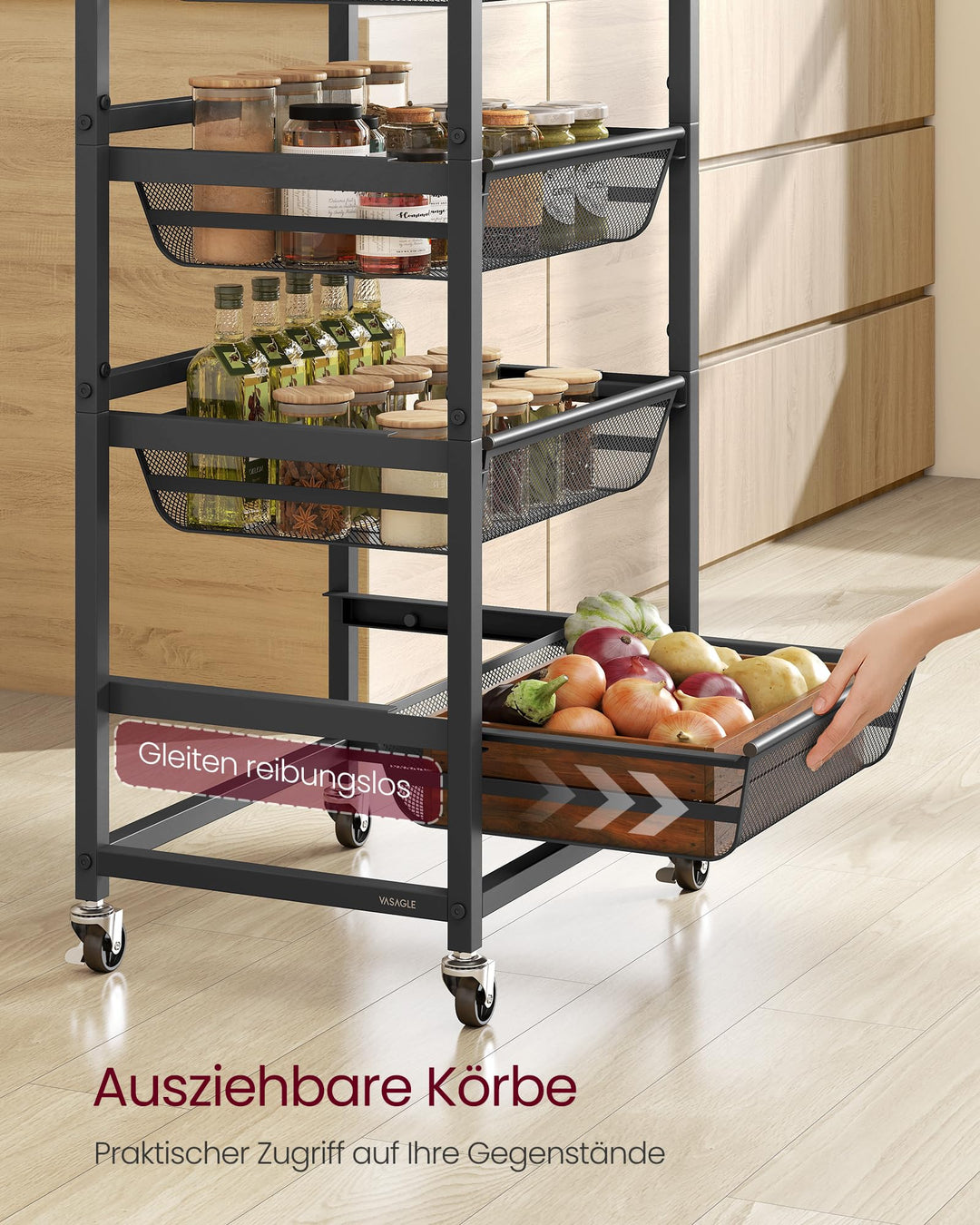 Servierwagen 5 Ebenen Metall mit Körben rollbar 40x32x95 cm - Bild 4