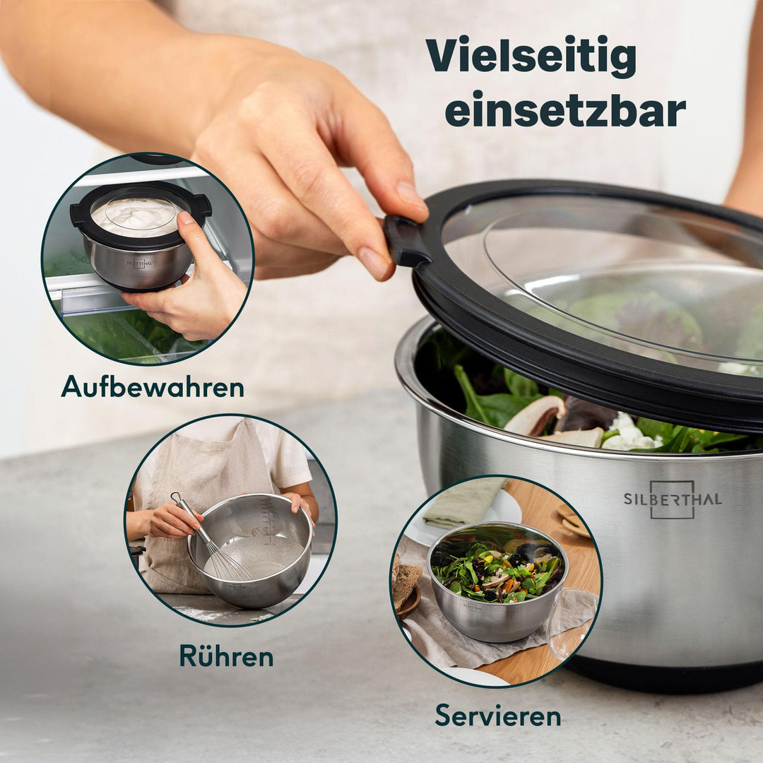 Rührschüssel Set Edelstahl 3-teilig mit Deckel 1,4/2,8/4,7 L - Bild 3