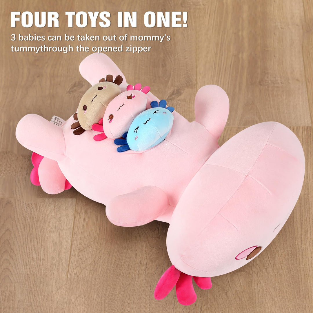 Axolotl Plüschtier Set Mama &amp; 3 Babys Kawaii Kuscheltier 4-teilig - Bild 3