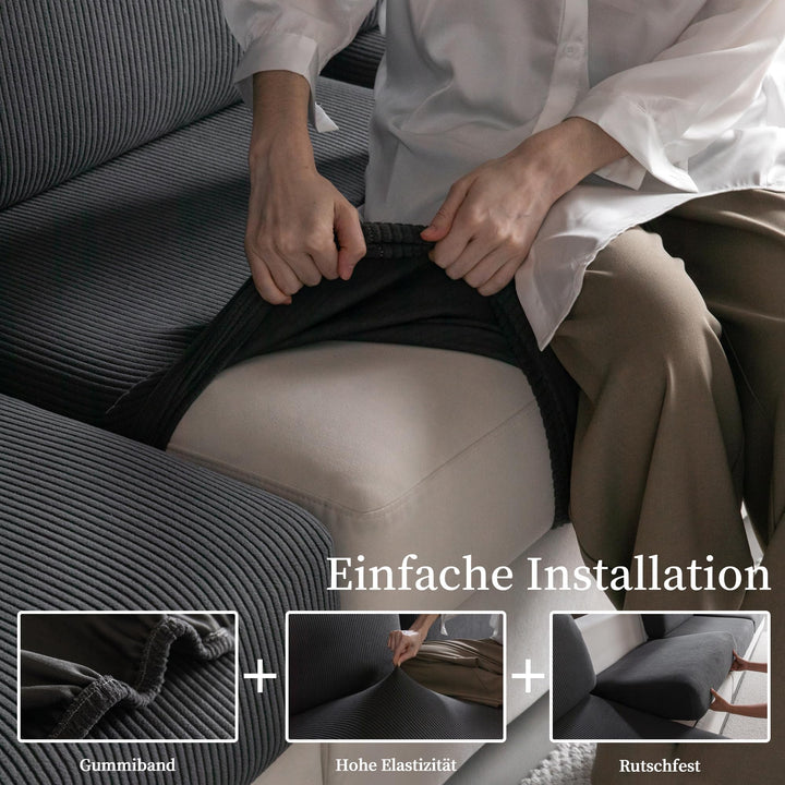 Sofa-Sitzkissenbezug Stretch wasserabweisend rutschfest Dunkelgrau - Bild 5