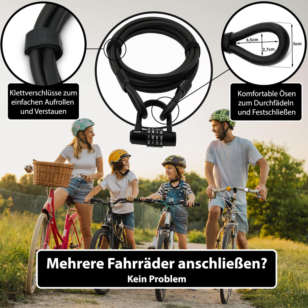 Kabelschloss 5m mit Zahlenkombination für Fahrrad &amp; Roller - Bild 5