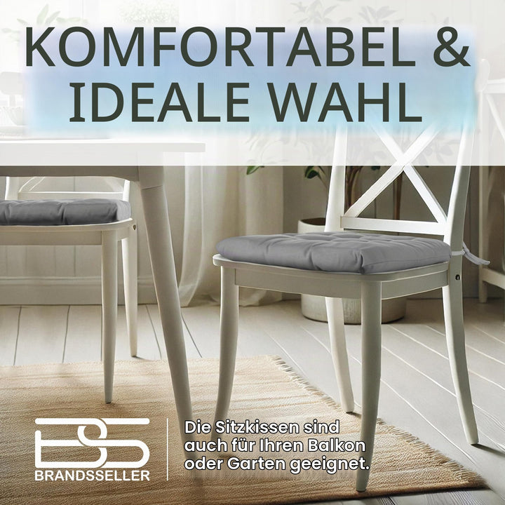 Sitzkissen 40x40x5 cm 6er-Set gesteppt mit Haltebändern Indoor Outdoor - Bild 2