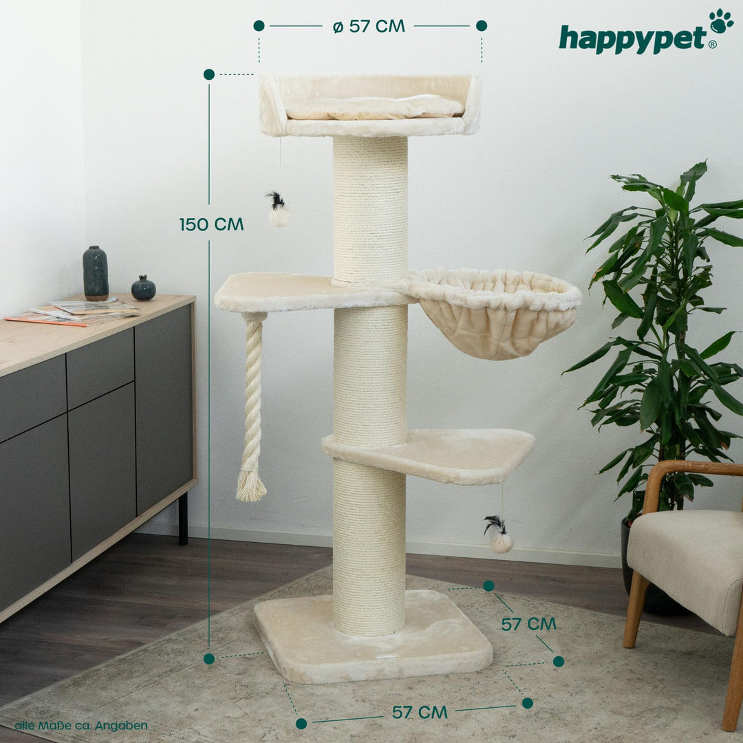 Kratzbaum grosse Katzen 150 cm Natursisal 20 cm Stämme Creme - Bild 7