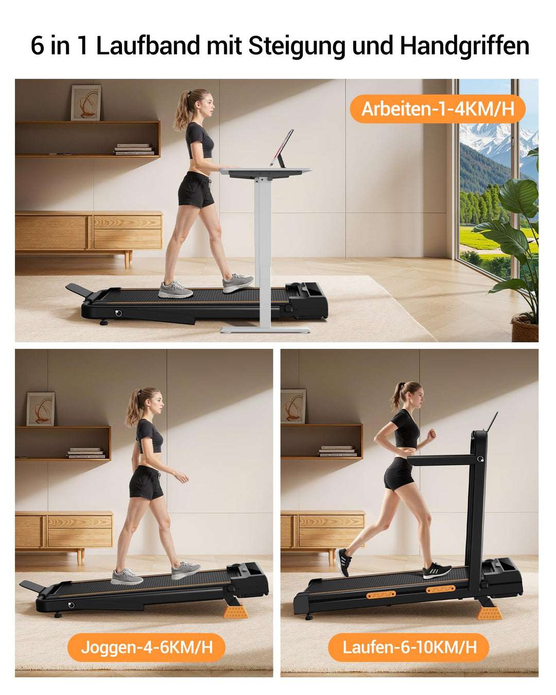 Laufband klappbar mit 16% Steigung bürstenloser 3 PS Motor - Bild 4