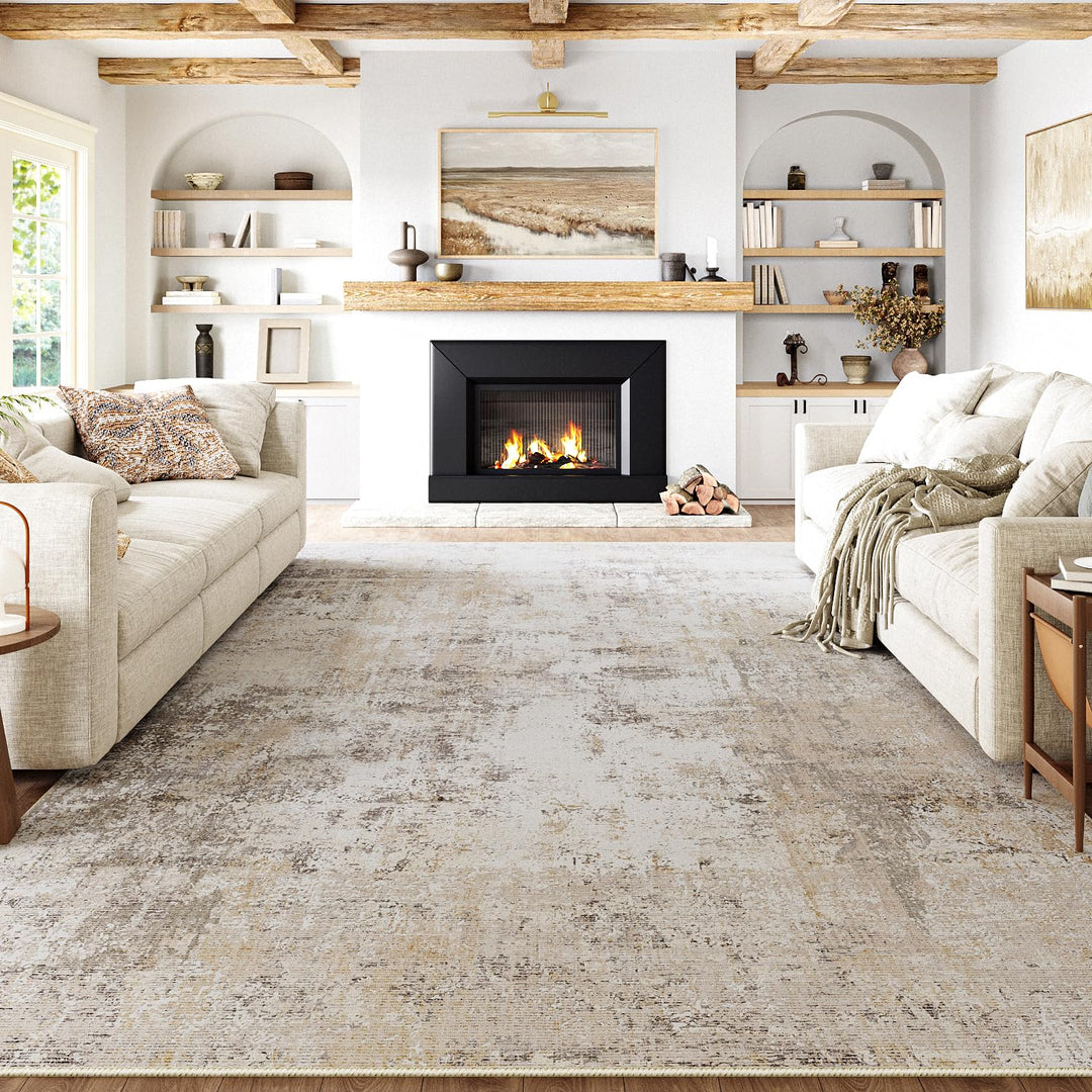 Teppich Wohnzimmer Beige Grau 240x300cm waschbar Polyester