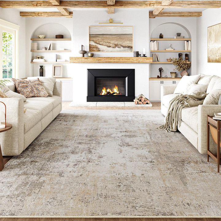Teppich Wohnzimmer Beige Grau 240x300cm waschbar Polyester