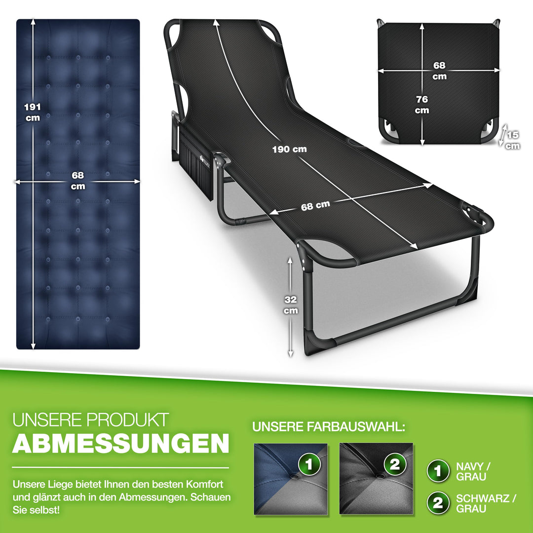 Campingbett klappbar mit Nackenkissen &amp; Seitentasche 200 kg - Bild 6