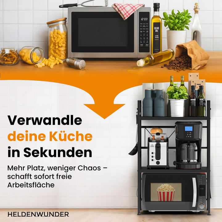 Mikrowellenregal Stahl höhenverstellbar 40-64 cm mit 8 Haken schwarz - Bild 6
