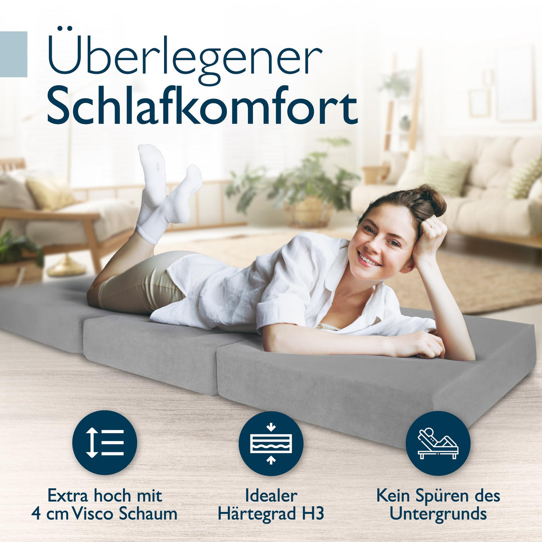 Klappmatratze faltbar 200x90 cm Visco-Schaum Härtegrad H3 mit Tasche - Bild 3