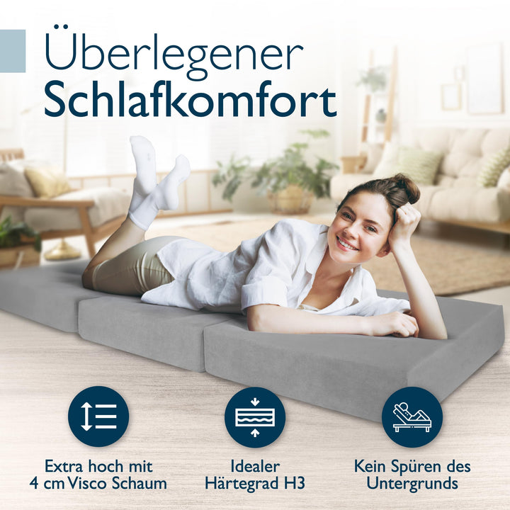Klappmatratze faltbar 200x90 cm Visco-Schaum Härtegrad H3 mit Tasche - Bild 3