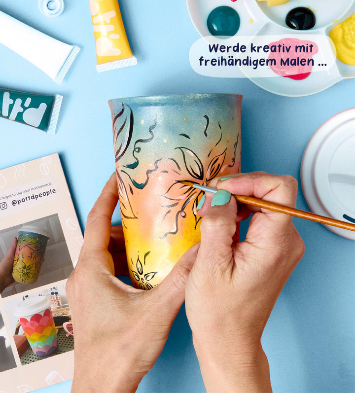 DIY Keramik-Bemalset Reisebecher 2er-Set mit Farben und Pinseln - Bild 2
