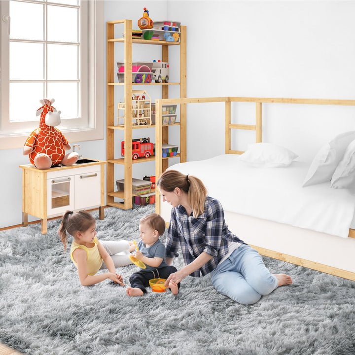 Hochflor Teppich Wohnzimmer 200x300 cm Hellgrau Flauschig - Bild 6