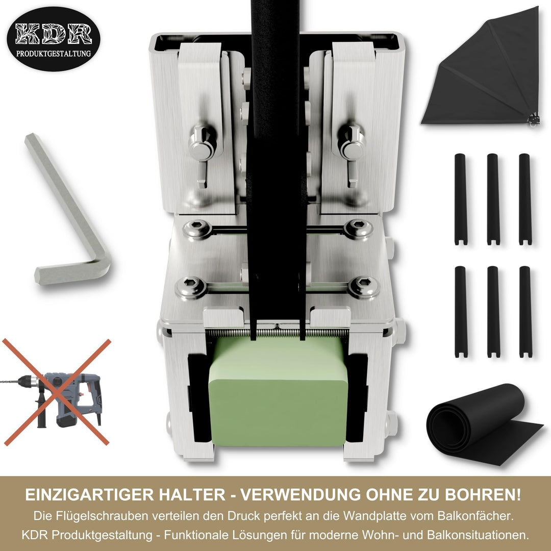 Balkonfächerhalter Edelstahl Klemmhalterung ohne Bohren für Geländer - Bild 6