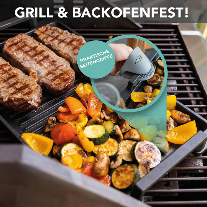 Grillplatte Aluminiumguss gerippt 37,5x22,8cm Induktion Antihaft - Bild 6