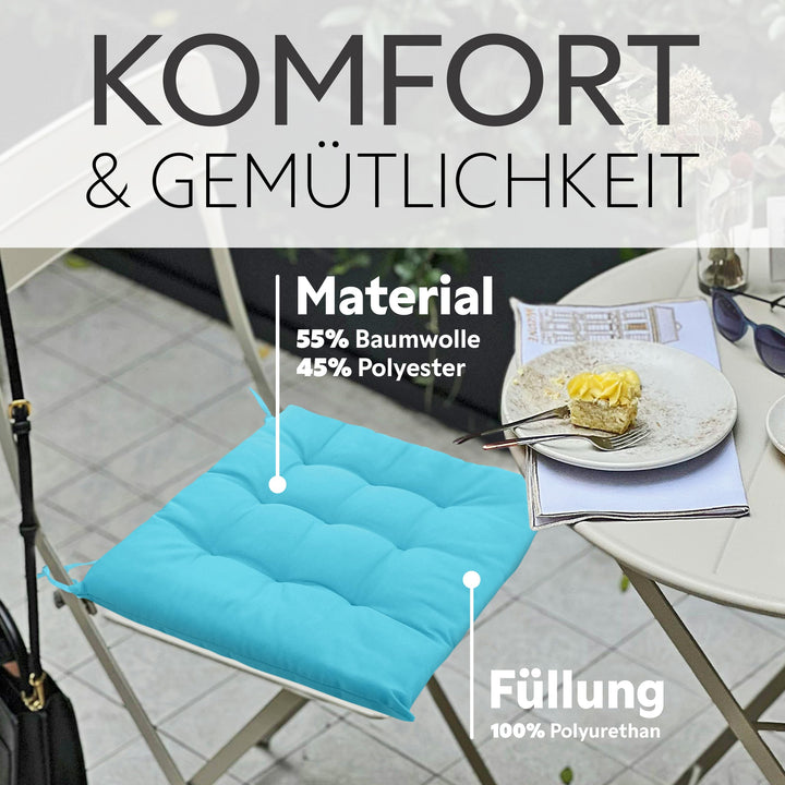 Sitzkissen 4er-Set 40x40x5 cm gesteppt mit Haltebändern Indoor Outdoor - Bild 6