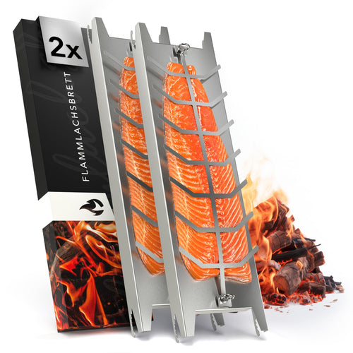 Flammlachsbrett Edelstahl 2er-Set für Feuerschale und Grill 59,5cm
