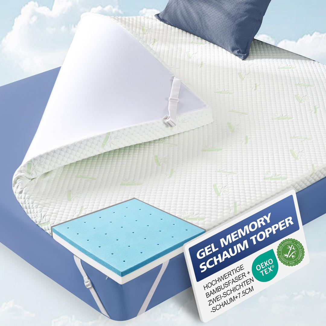 Matratzentopper 180x200cm Gel Memory Schaum H3/H4 Bambusbezug