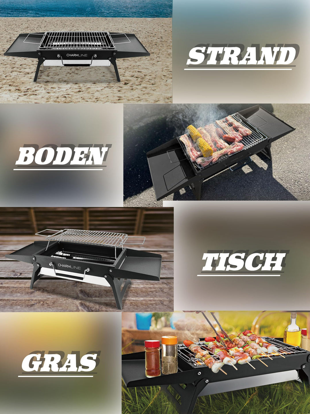 Holzkohlegrill klappbar 35x23 cm für Camping Balkon Picknick - Bild 7