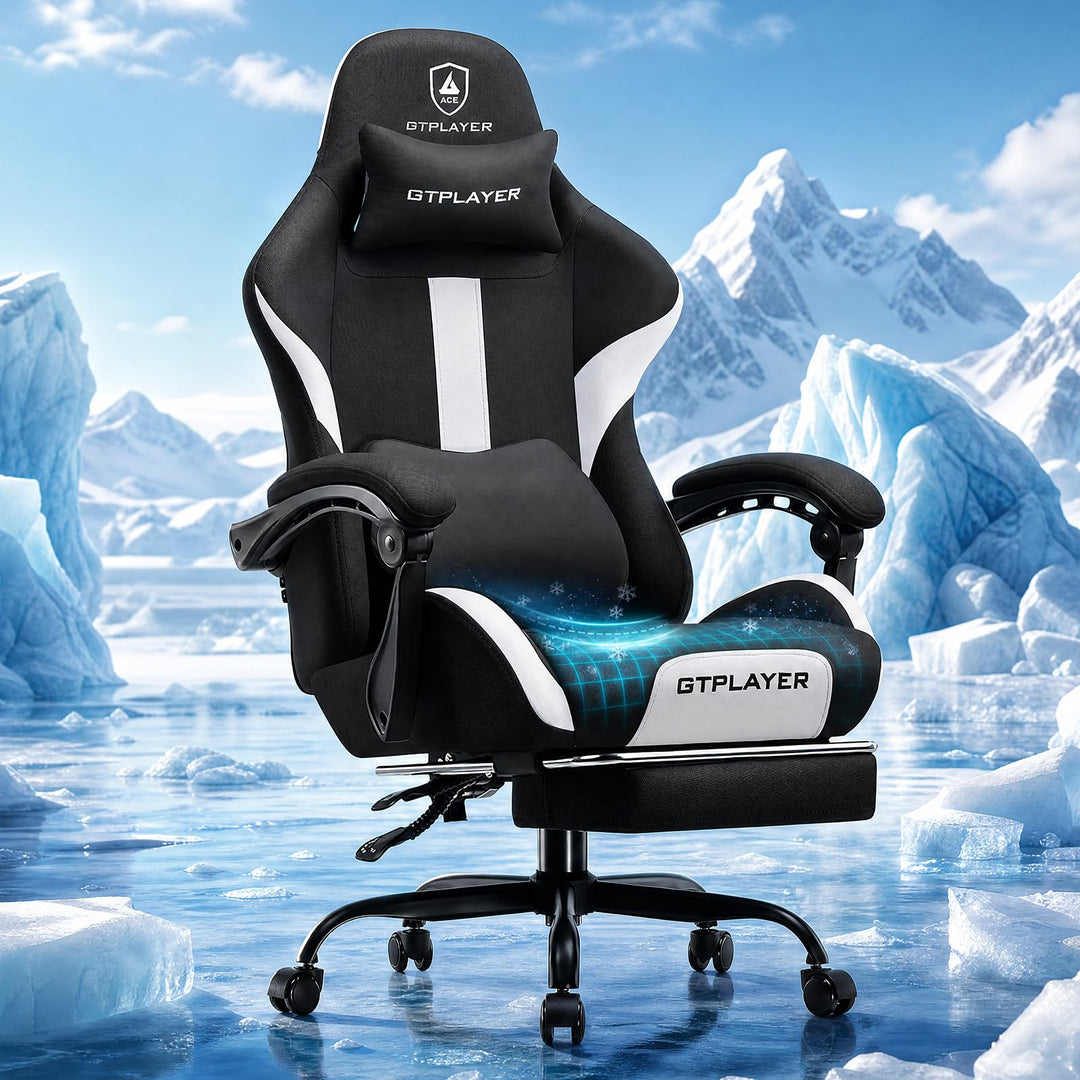 Gaming Stuhl Stoff ergonomisch mit Fussstütze 150 kg Traglast