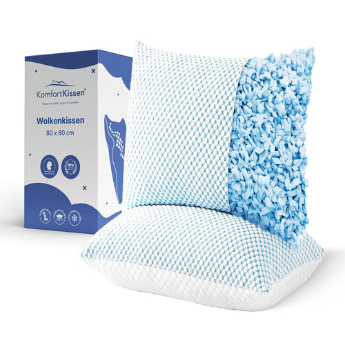 Kopfkissen 80x80 Memory Foam mit Kühlgel 2er Set für alle Schlafpositionen
