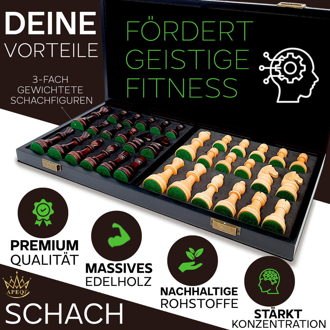 Schachspiel Holz Deluxe klappbar 54x54cm mit 32 Figuren - Bild 4